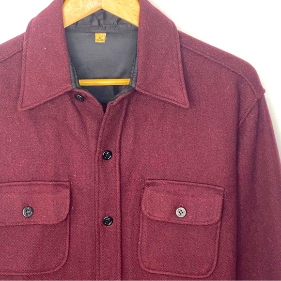Vintage 60’s Woolrich Men’s Wine Red Wool Mackinaw Cruiser Shirt Jacket USA L - Picture 3 of 8
